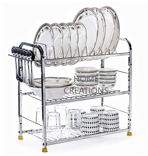 Home Creations 3 Layer 18 * 18 Inch Kitchen Dish Rack/Kitchen Utensils Stand(Stainless Steel)